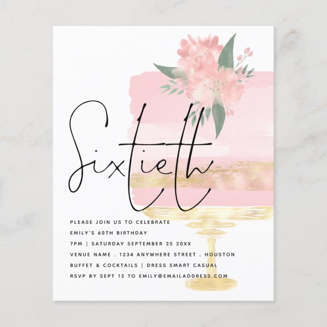 Flyer Invitación a la 60.ª tarta de cumpleaños de oro ro (Frente)