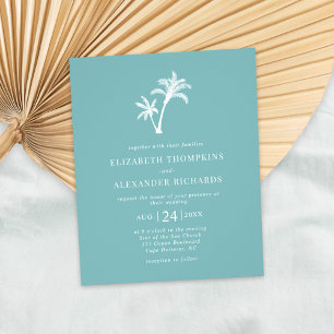 Flyer Invitación a la Boda Azul de Vidrio de Mar de Palm