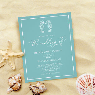 Flyer Invitación a la boda azul de vidrio marino para ca