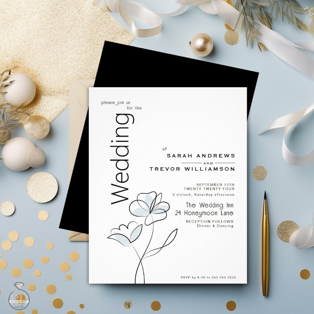 Flyer Invitación a la Boda Azul Dusty con Floral Moderna (Subido por el creador)