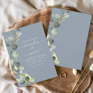 Flyer Invitación a la Boda Azul Dusty de Eucalyptus Pres