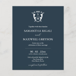 Flyer Invitación a la boda azul monograma de presupuesto