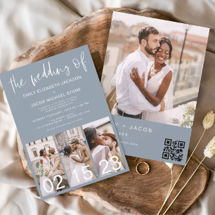 Flyer Invitación a la boda azul turbia del código QR del