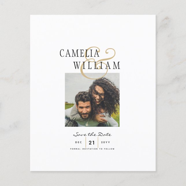 Flyer Invitación a la boda blanca con presupuesto clásic (Frente)