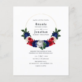 Flyer Invitación a la boda blanca y azul del 4 de julio