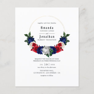 Flyer Invitación a la boda blanca y azul del 4 de julio