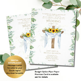 Flyer Invitación a la boda CATÓLICA Cruz de girasoles