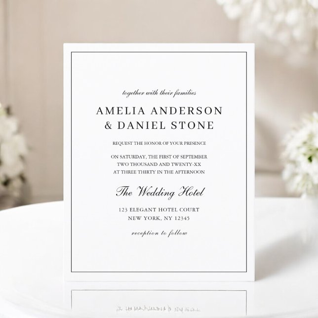 Flyer Invitación a la boda clásica blanca y negra de pre (Subido por el creador)
