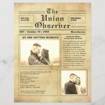 Invitación a la boda con estilo de periódico vinta