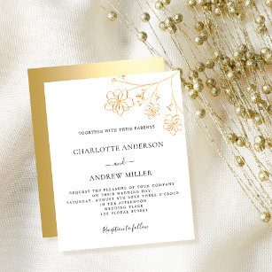 Flyer Invitación a la boda con presupuesto floral de oro