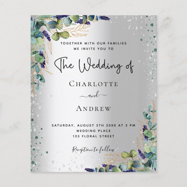 Flyer Invitación a la boda con presupuesto para eucalipt (Frente)