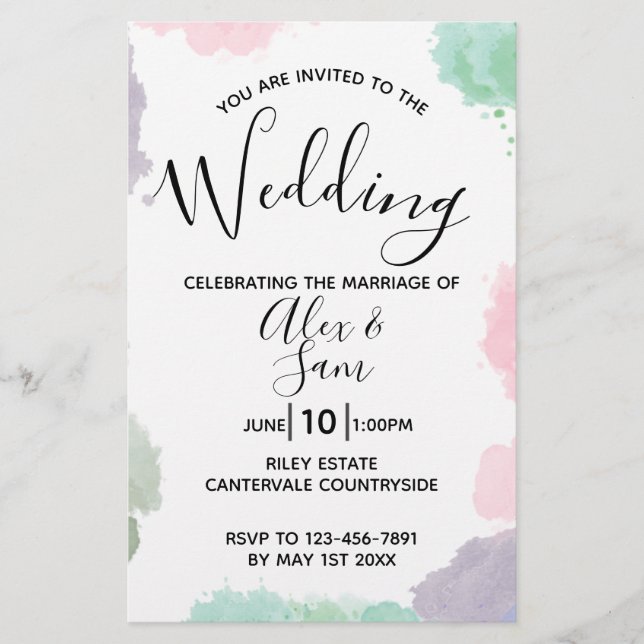Flyer Invitación a la boda de acuarela del Boho Pastel (Frente)