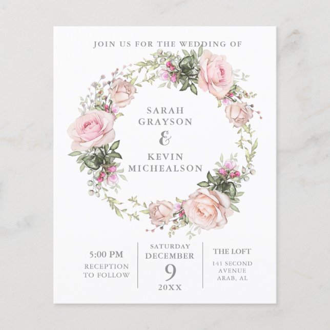 Flyer Invitación a la boda de acuarela floral de primave (Frente)