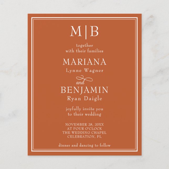 Flyer Invitación a la boda de barro de borde moderno de  (Frente)