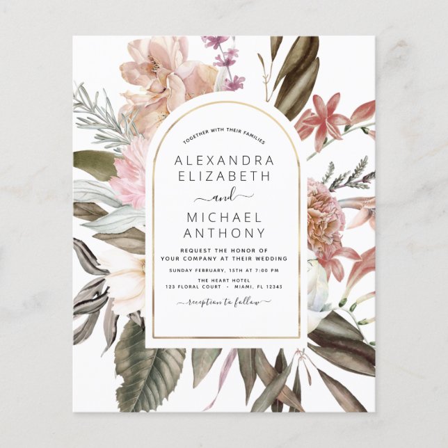 Flyer Invitación a la boda de Borgoña Rosa Dusty (Frente)