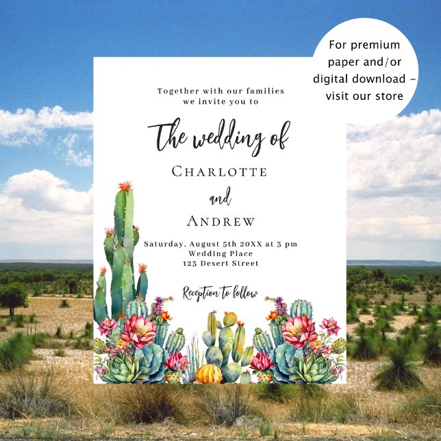 Flyer Invitación a la boda de Cactus flowers budget (Subido por el creador)