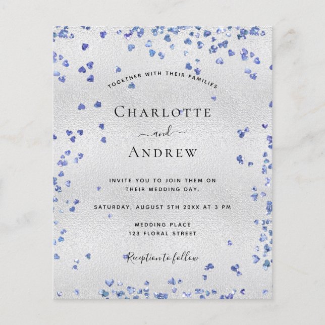 Flyer Invitación a la boda de corazones azul marino plat (Frente)