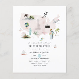 Flyer Invitación a la boda de destino de Watercolor Flor