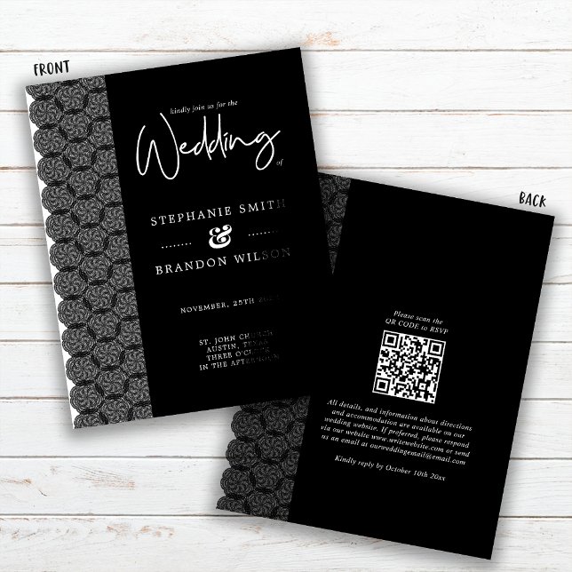 Flyer Invitación a la boda de encaje blanco y negro de p (Subido por el creador)