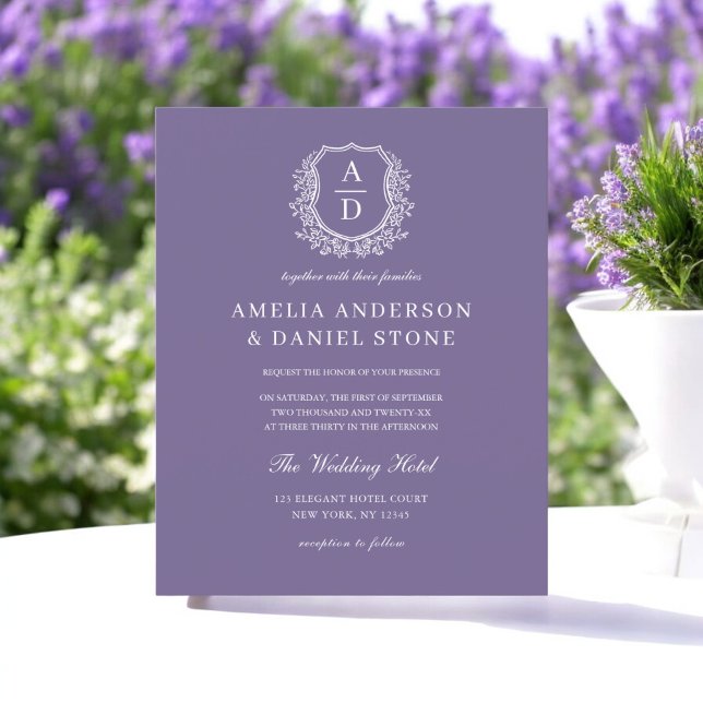 Flyer Invitación a la boda de Escudo púrpura de Lavanda  (Subido por el creador)
