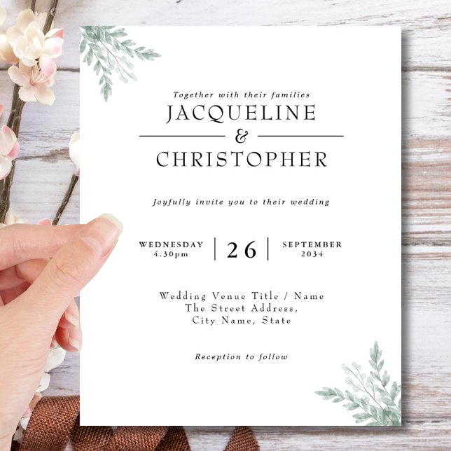 Flyer Invitación a la boda de eucalipto de presupuesto (Subido por el creador)