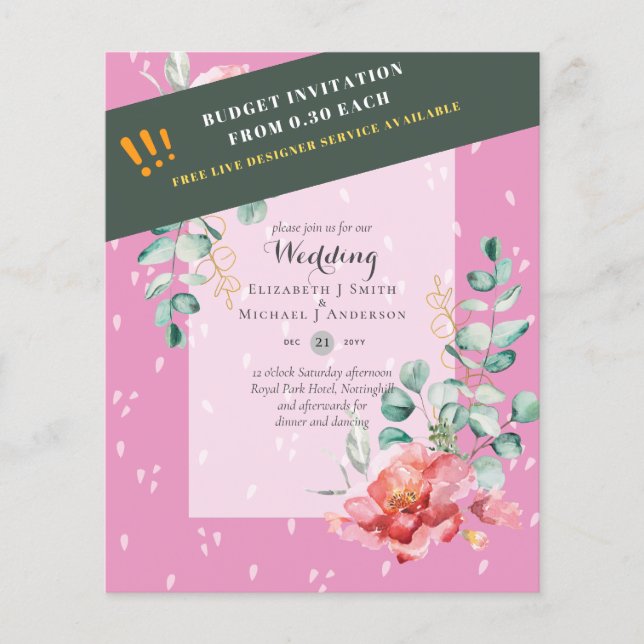 Flyer Invitación a la BODA de eucalipto rojo con flor de (Frente)