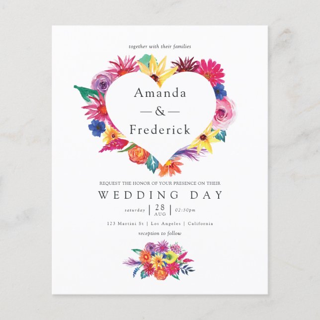 Flyer Invitación a la boda de Fiesta Floral de acuarela  (Frente)