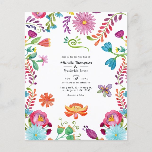 Flyer Invitación a la boda de Fiesta Mexicana con Floral (Frente)