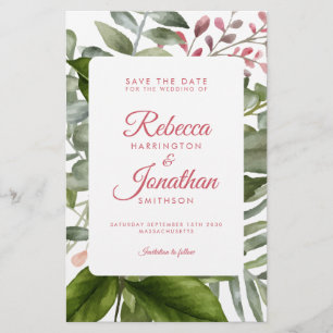 Flyer Invitación a la boda de follaje rosado de la veget