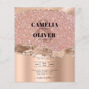 Flyer Invitación a la boda de glamour moderno con Rosa d