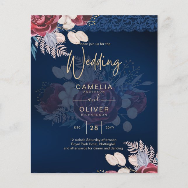 Flyer Invitación a la boda de la caída de los Rosas Leah (Frente)