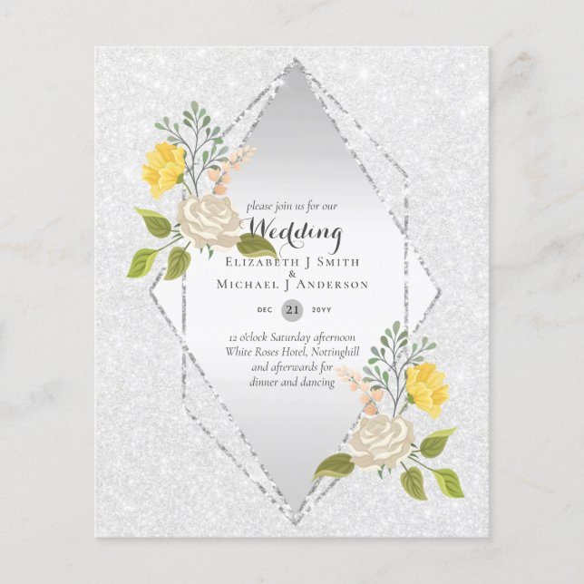 Flyer Invitación a la boda de la flor amarilla blanca de (Frente)