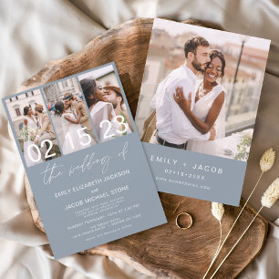 Flyer Invitación a la boda de la foto azul y turbia del