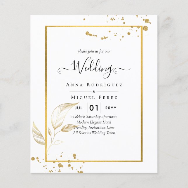 Flyer Invitación a la boda de la FOTO del Oro Blanco del (Frente)