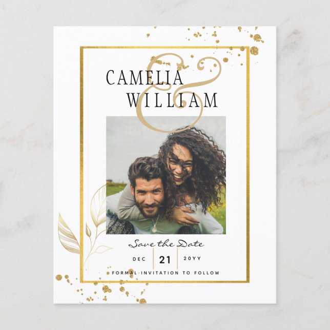 Flyer Invitación a la boda de la FOTO del Oro Blanco del (Frente)