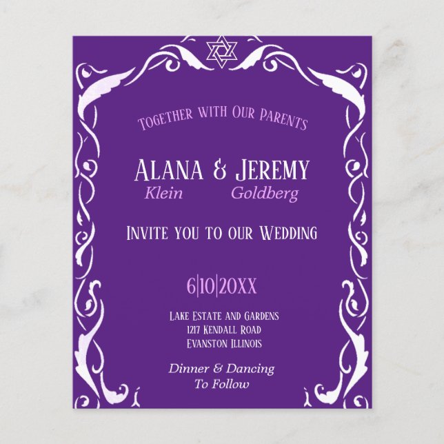 Flyer Invitación a la boda de la judía Swirl (Frente)