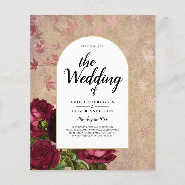 Flyer Invitación a la boda de la moderna vinagre de rosa (Frente)