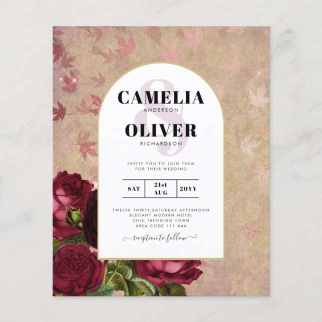 Flyer Invitación a la boda de la moderna vinagre de rosa (Frente)