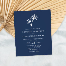 Flyer Invitación a la boda de la palma tropical azul de 