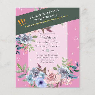 Flyer Invitación a la boda de las flores azules rosadas