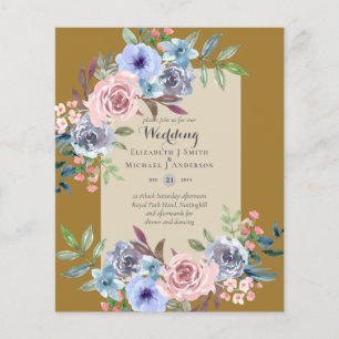 Flyer Invitación a la boda de las flores azules rosadas 