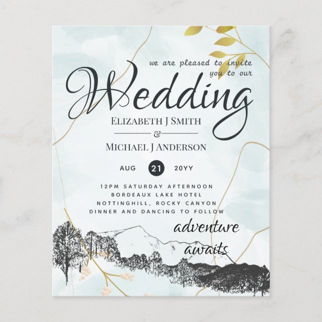 Flyer Invitación a la boda de las Montañas Rústicas de M (Frente)