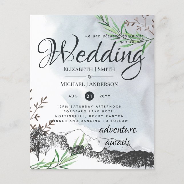Flyer Invitación a la boda de las Montañas Rústicas de M (Frente)
