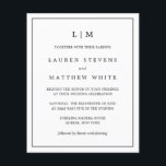 Flyer Invitación a la boda de Lauren Black and White Bud<br><div class="desc">Folleto de invitación a bodas de bajo presupuesto con un diseño moderno y elegante con su monograma de dos letras en la parte superior y sus detalles rodeados de un delgado borde. Todo el texto está en negro sobre un fondo blanco. Las fuentes y los colores de fondo pueden cambiarse...</div>