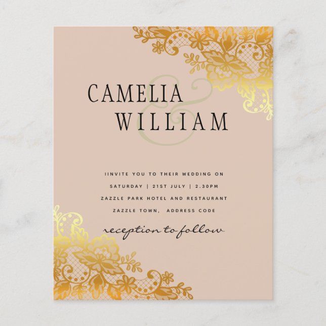 Flyer Invitación a la boda de oro Lace Classic de BUDGET (Frente)