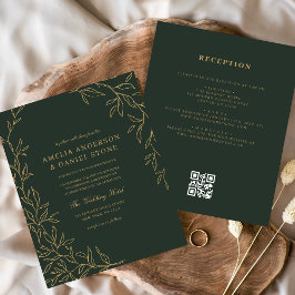 Flyer Invitación a la boda de oro verde del código QR de