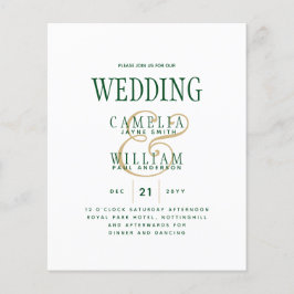 Flyer Invitación a la boda de oro verde esmeralda