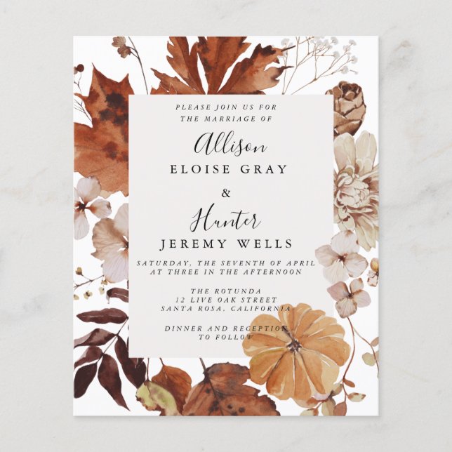 Flyer Invitación a la boda de otoño del presupuesto (Frente)