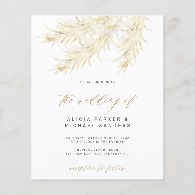 Flyer Invitación a la boda de pampas tropicales (Frente)