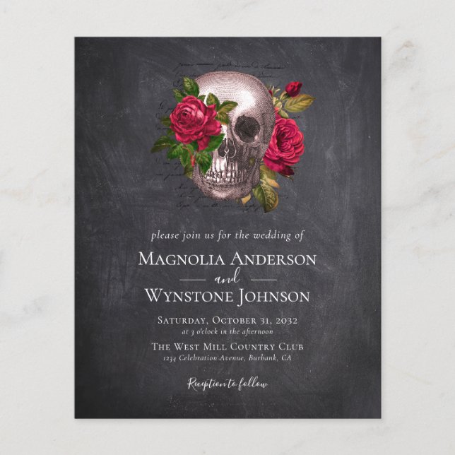 Flyer Invitación a la boda de PAPER | Rosas del cráneo g (Frente)